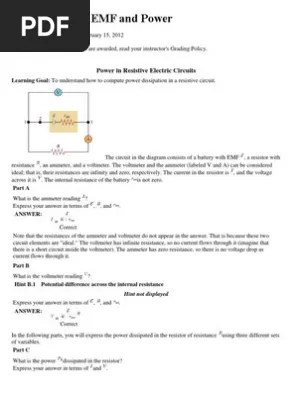 Mp Em Ass 11 Emf And Power Electrical Resistance And
