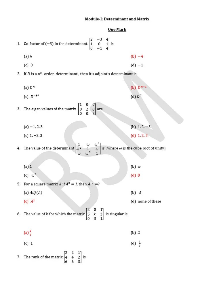 Module-I Determinant And Matrix | PDF | Eigenvalues And Eigenvectors ...