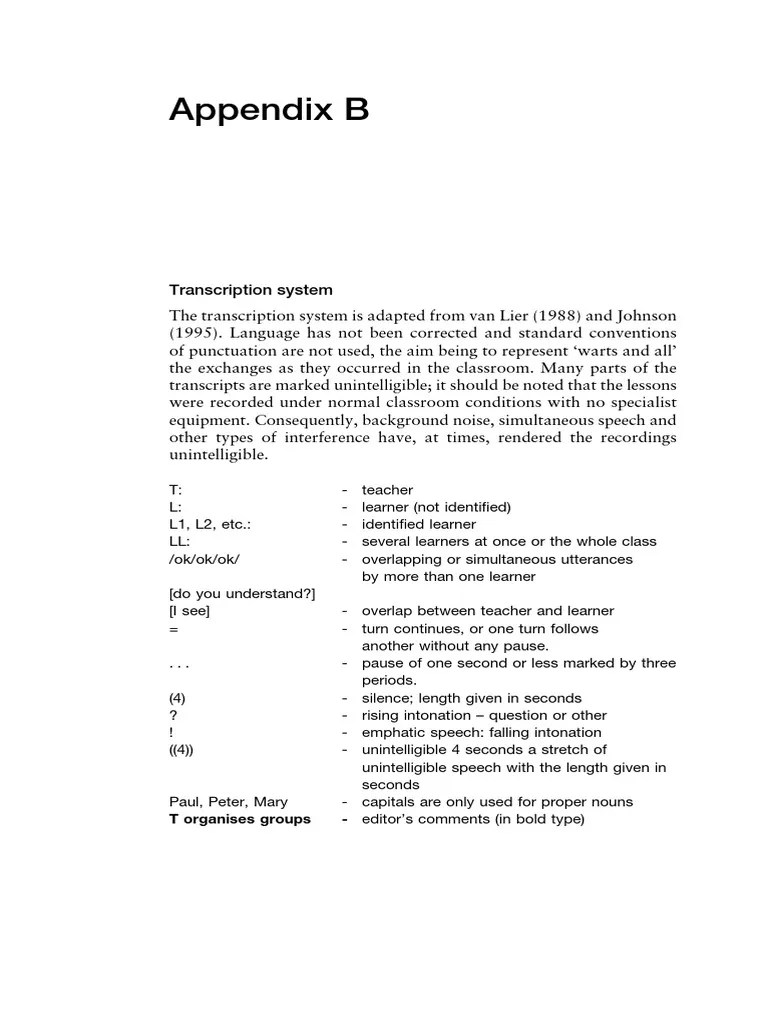 Exploring Classroom Discourse Language In Action - (Appendix B) | PDF ...