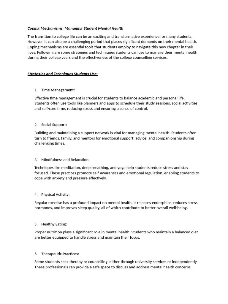 Coping Mechanisms | PDF | Mental Health | Stress (Biology)