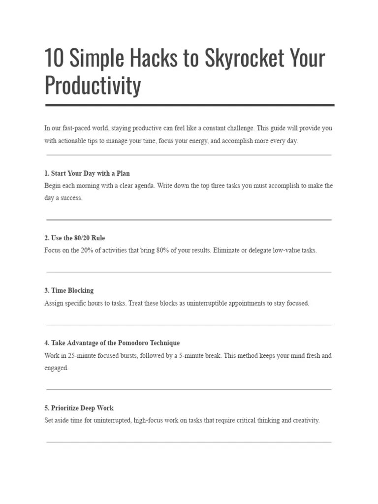 10 Simple Hacks To Skyrocket Your Productivity. | PDF