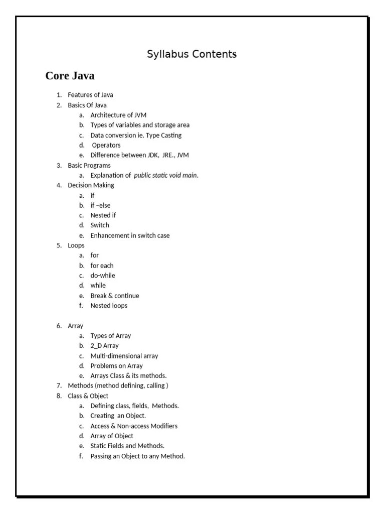 Java Syllabus Content - 1 | PDF | Method (Computer Programming) | Class ...