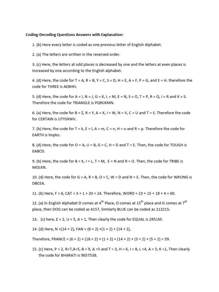 Coding Decoding Questions With Answers | PDF | Mathematics
