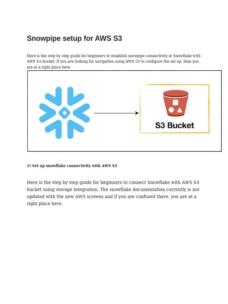 Guide To Connect To AWS S3 AND Snowpipe Setup For AWS S1 | PDF | Amazon Web Services | File Format