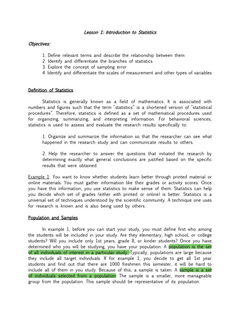 Lesson+1+Introduction+to+Statistics | PDF | Level Of Measurement ...