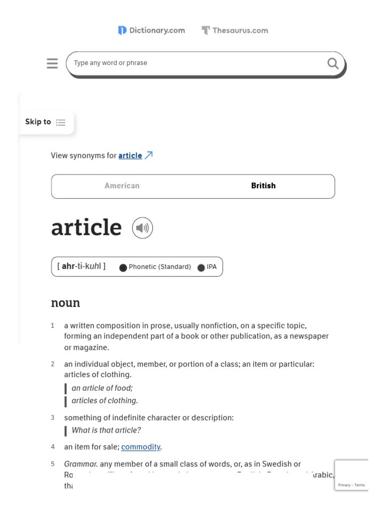 ARTICLE Definition & Meaning - Dictionary | PDF