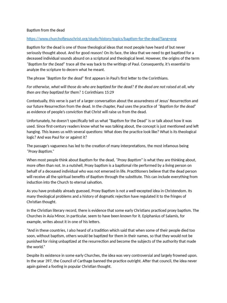 Baptism From The Dead | PDF | Baptism | Paul The Apostle