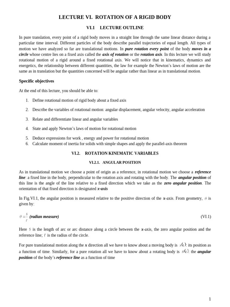 LECTURE V. Rotation Of Rigid Body Around Fixed Axis (1) | PDF | Rotation Around A Fixed Axis ...