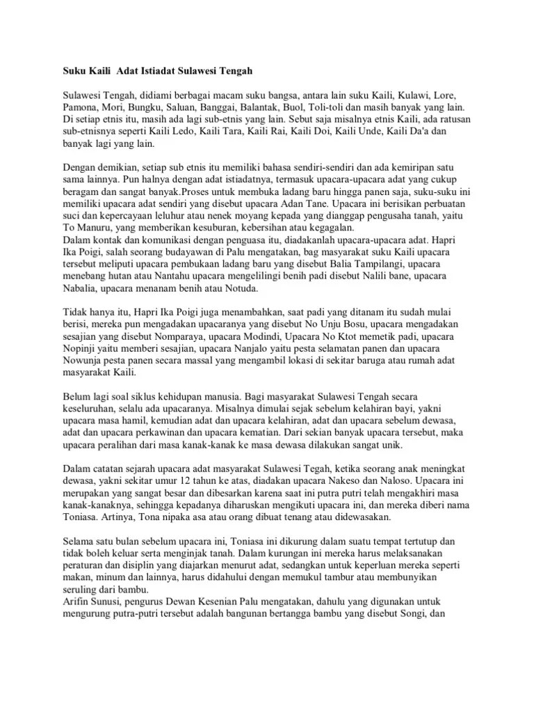 Suku Kaili Adat Istiadat Sulawesi Tengah | PDF