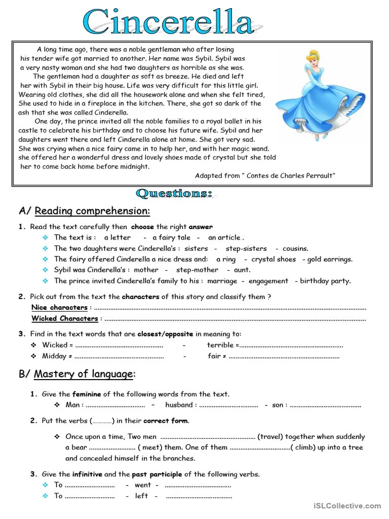 Cinderella - Reading Comprehension + Exercises | PDF | Cinderella | Fairies
