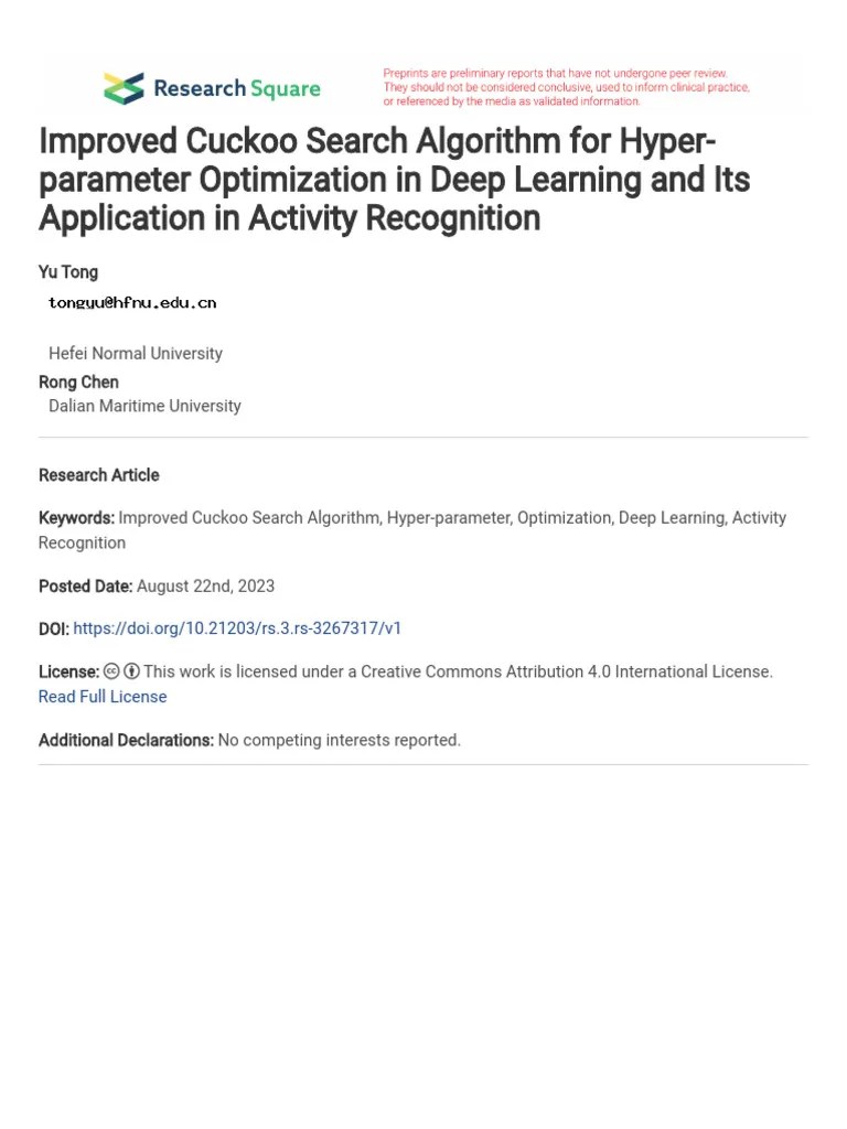 Improved Cuckoo Search Algorithm For Hyper Parameter Optimization In ...