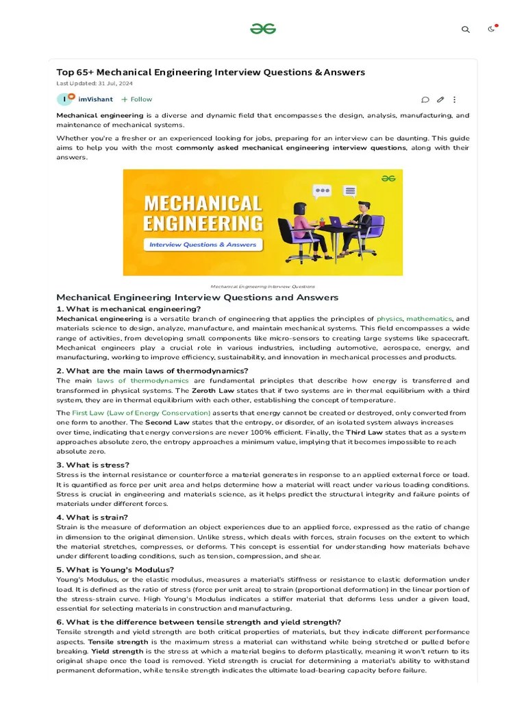 65+ Mechanical Engineering Interview Questions & Answers (2024) | PDF | Strength Of Materials ...