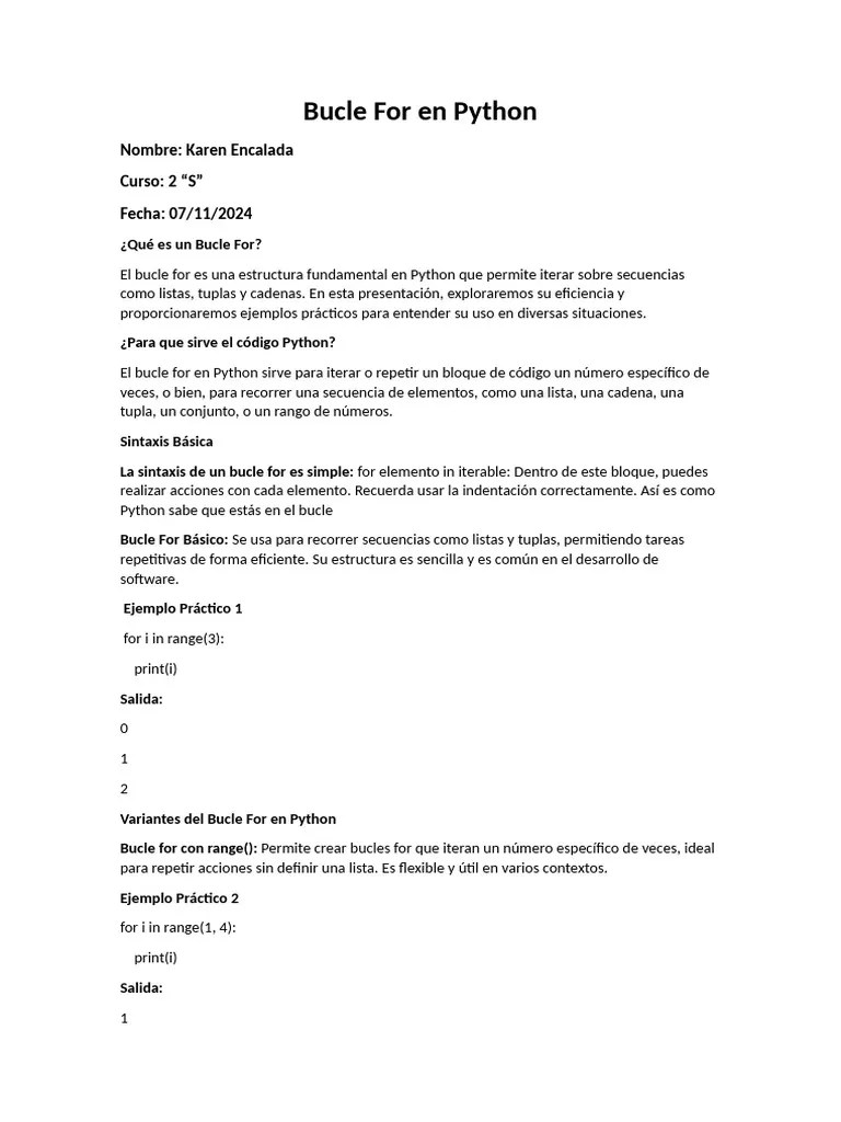 Bucle For En Python PDF | PDF | Python (lenguaje De Programación ...