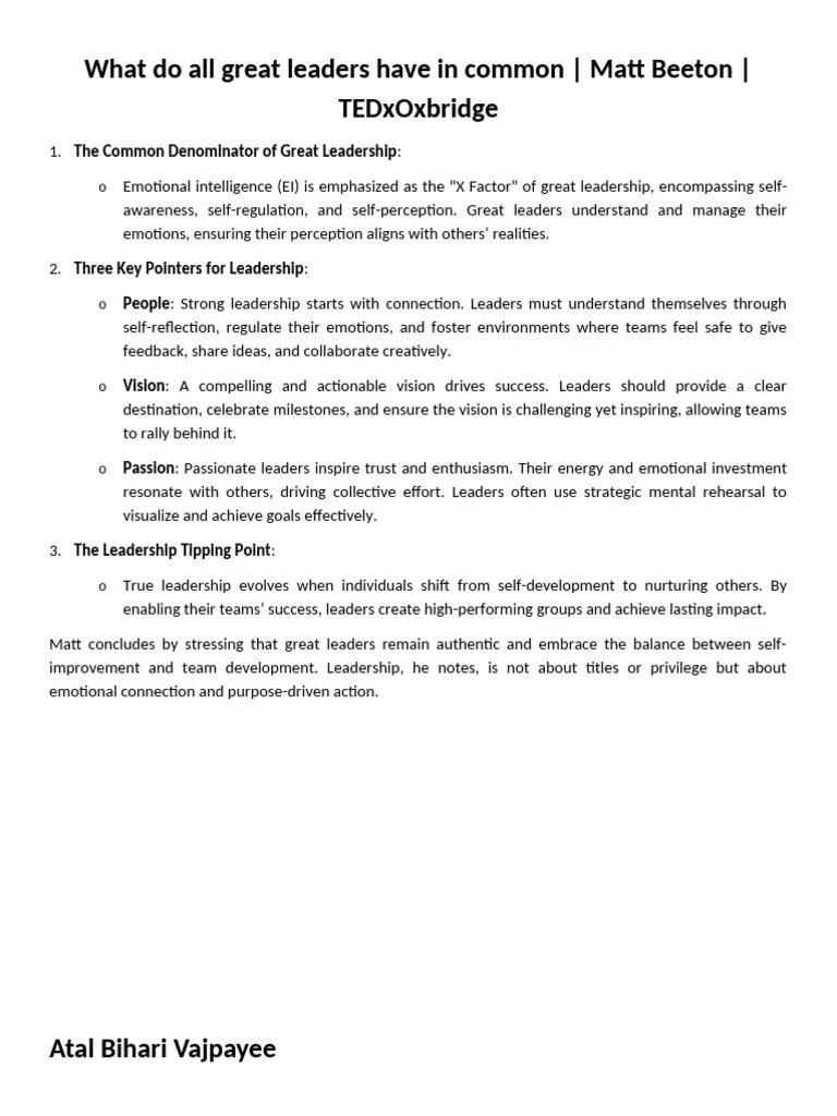 What Do All Great Leaders Have In Common Matt Beeton | PDF | Leadership ...