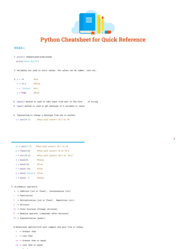 Python Cheatsheet | PDF | Parameter (Computer Programming) | Boolean ...