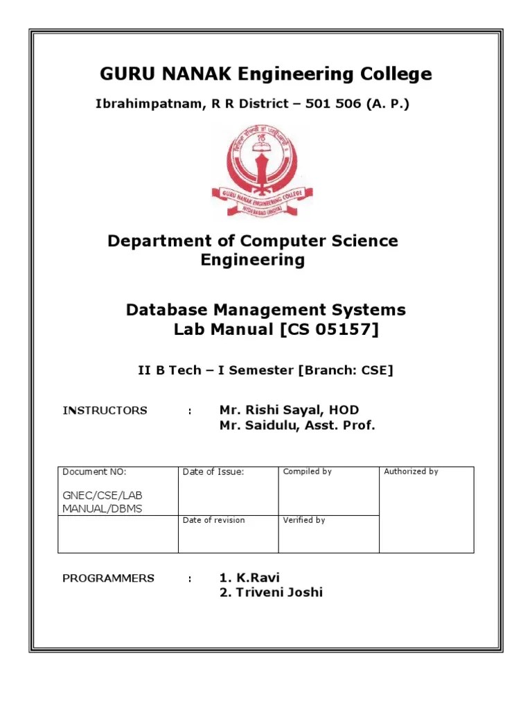 Dbms Lab Manual | PDF | Relational Database | Databases