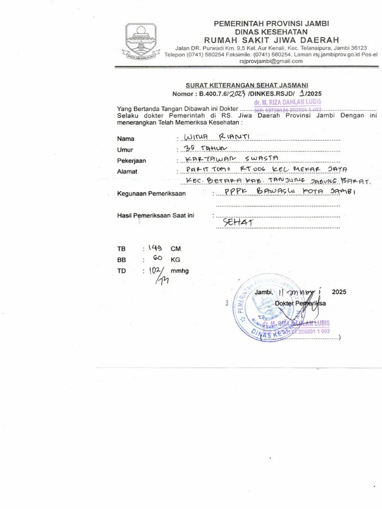 SURAT KETERANGAN SEHAT JASMANI | PDF