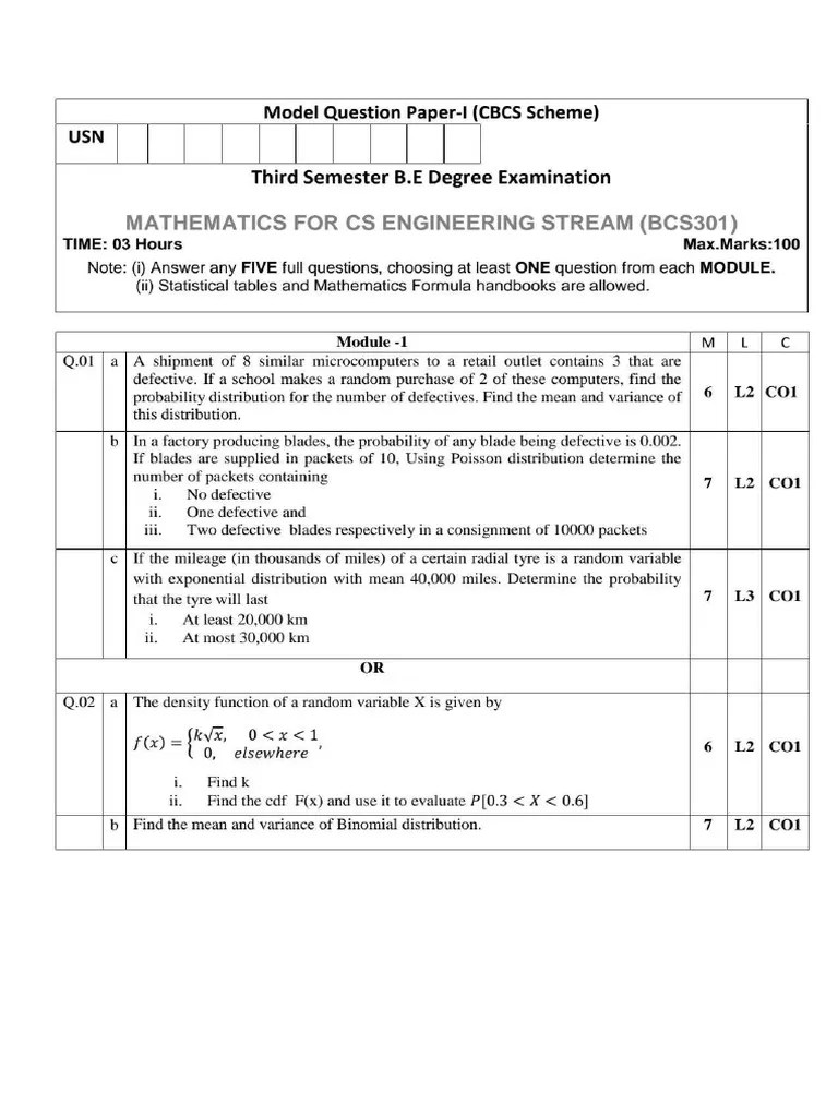 3rd Sem Model Question Paper And VTU Exam QP (BCS301) | PDF