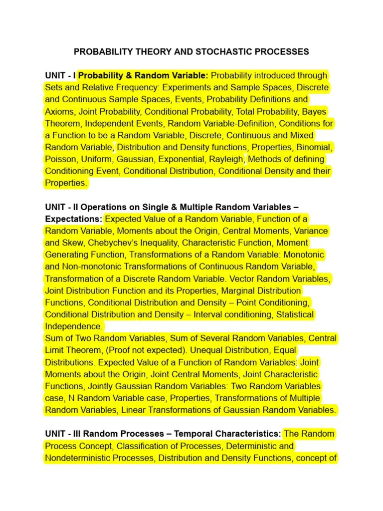 PROBABILITY THEORY AND STOCHASTIC PROCESSES | PDF | Probability ...