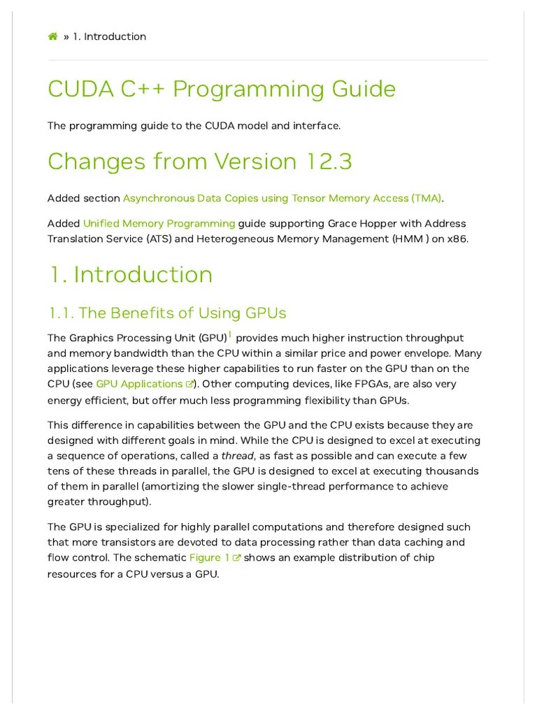 1. Introduction — CUDA C Programming Guide | PDF | Parallel Computing | Graphics Processing Unit