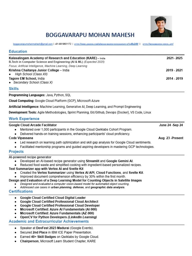 Boggavarapu Mohan Mahesh Resume | PDF | Cloud Computing | Artificial ...