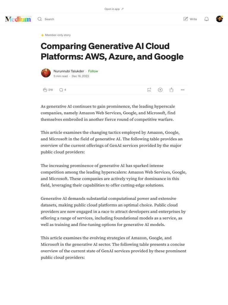Comparing Generative AI Cloud Platforms - AWS, Azure, And Google - By ...