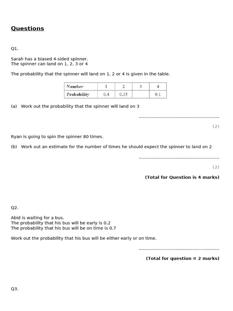 Probability Part 1 Sheet | PDF