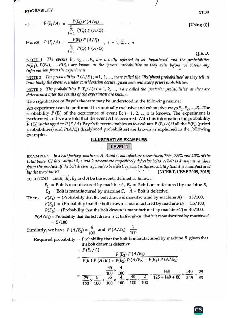 Probability Bayes Theorem Class 12 | PDF