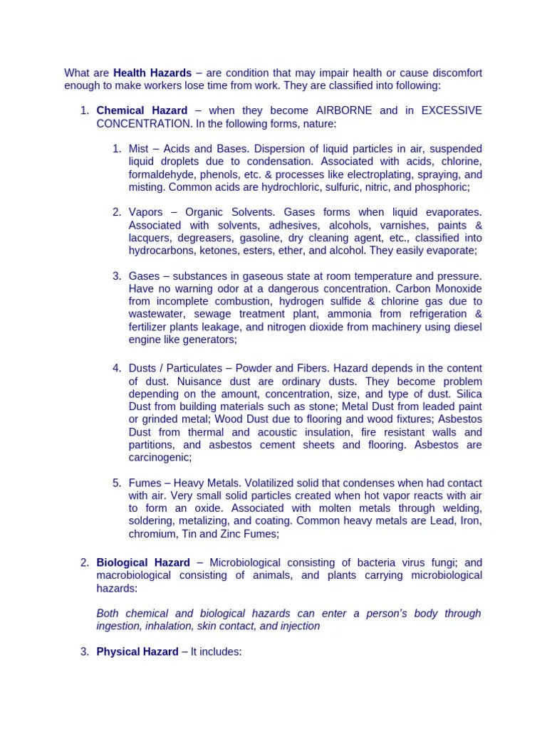 HAZARDS | PDF | Radiation | Particulates