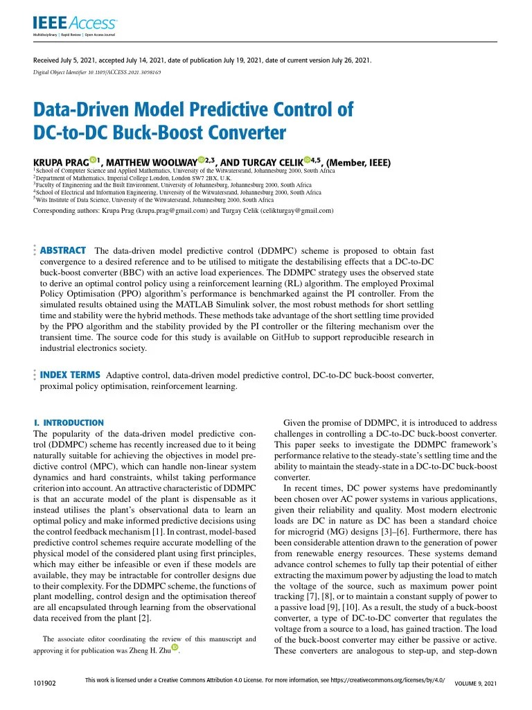 Data-Driven Model Predictive Control Of DC-To-DC Buck-Boost Converter ...