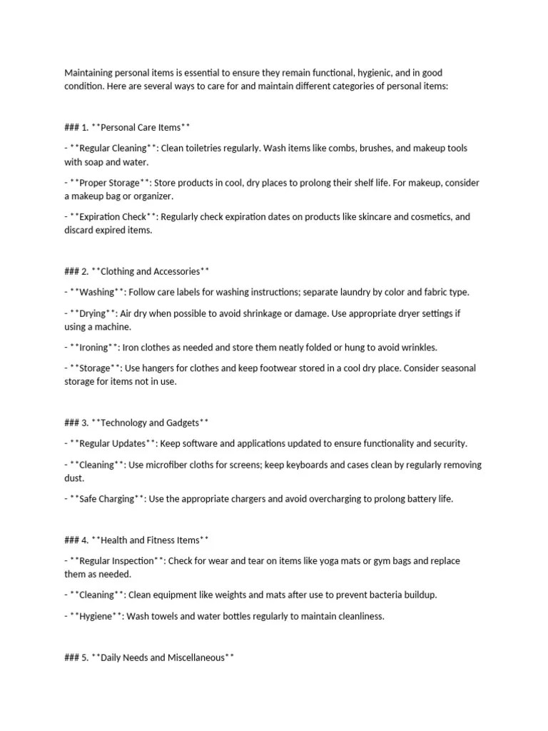 Maintaining Personal Items Is Essential To Ensure They Remain ...