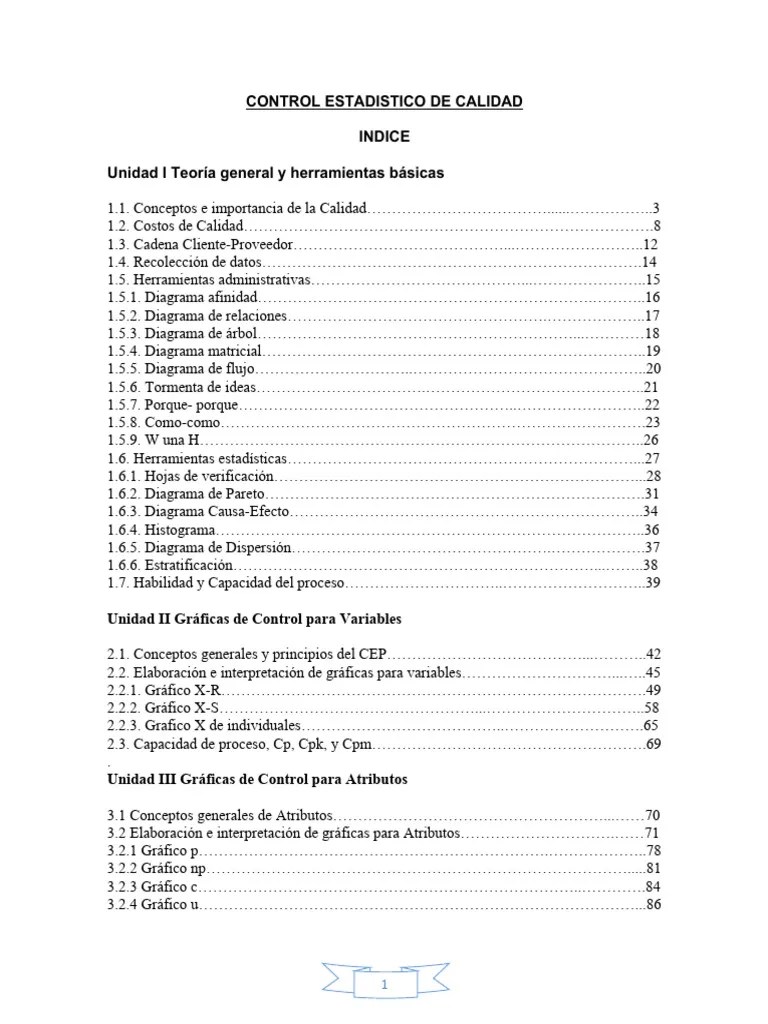 Apuntes De Control Estadistico De La Calidad | PDF | Calidad (comercial ...
