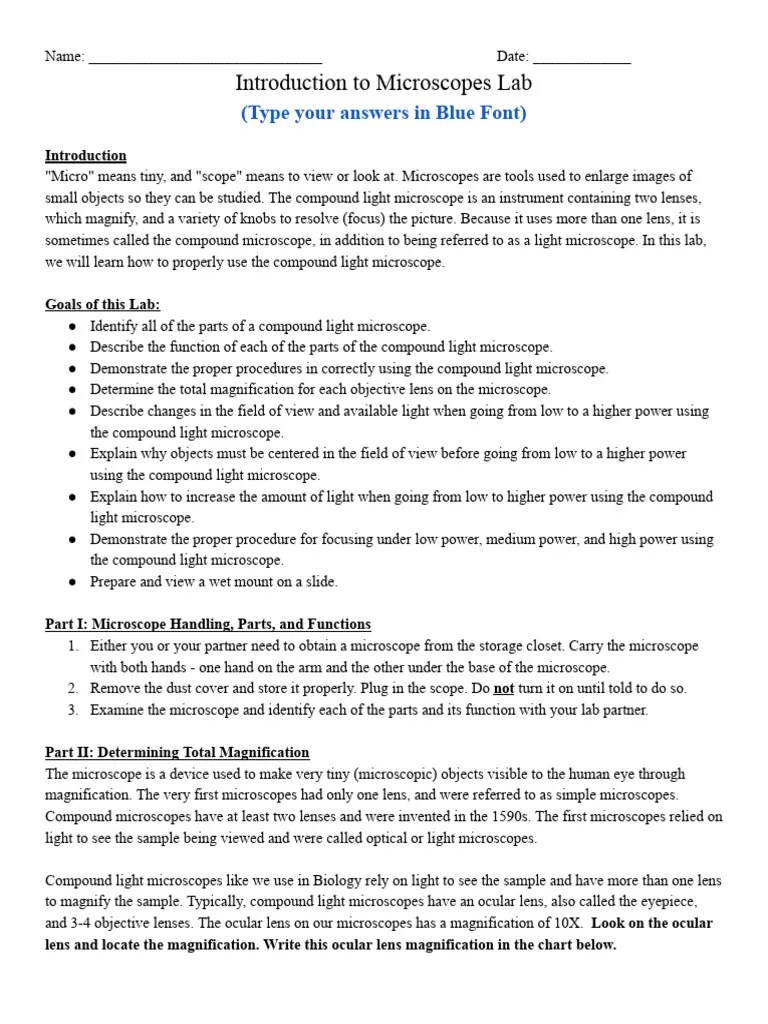 Introduction To Microscopes Lab | PDF | Microscope | Glass Applications