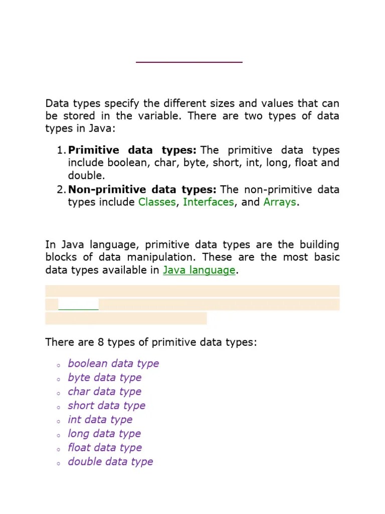 Data Types In Java And Opearator And Separators | PDF | Data Type ...