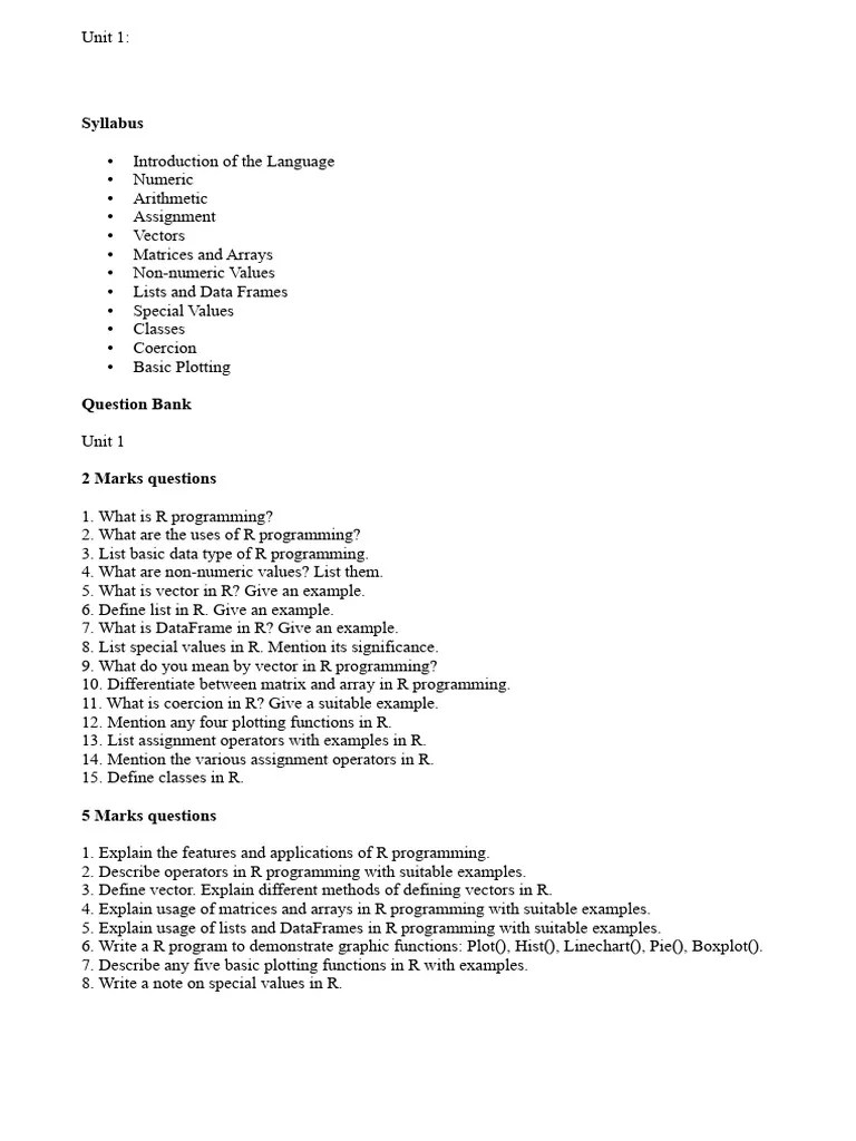 Unit 1 Notes R Programming | PDF