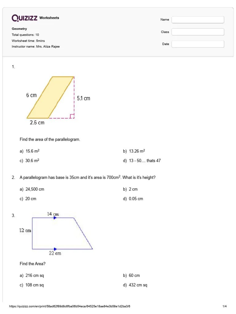 Quizizz - Geometry | PDF | Area | Metrology