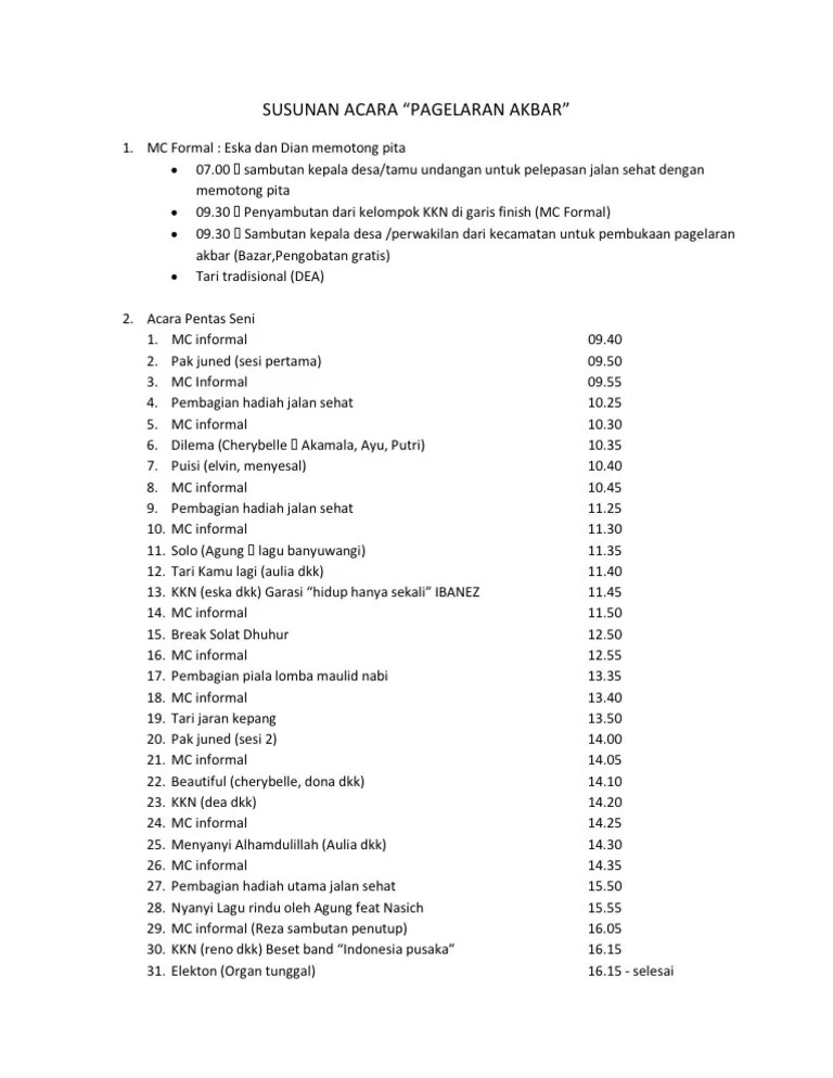 Contoh Susunan Acara Pentas Seni Contoh Aja Cute766