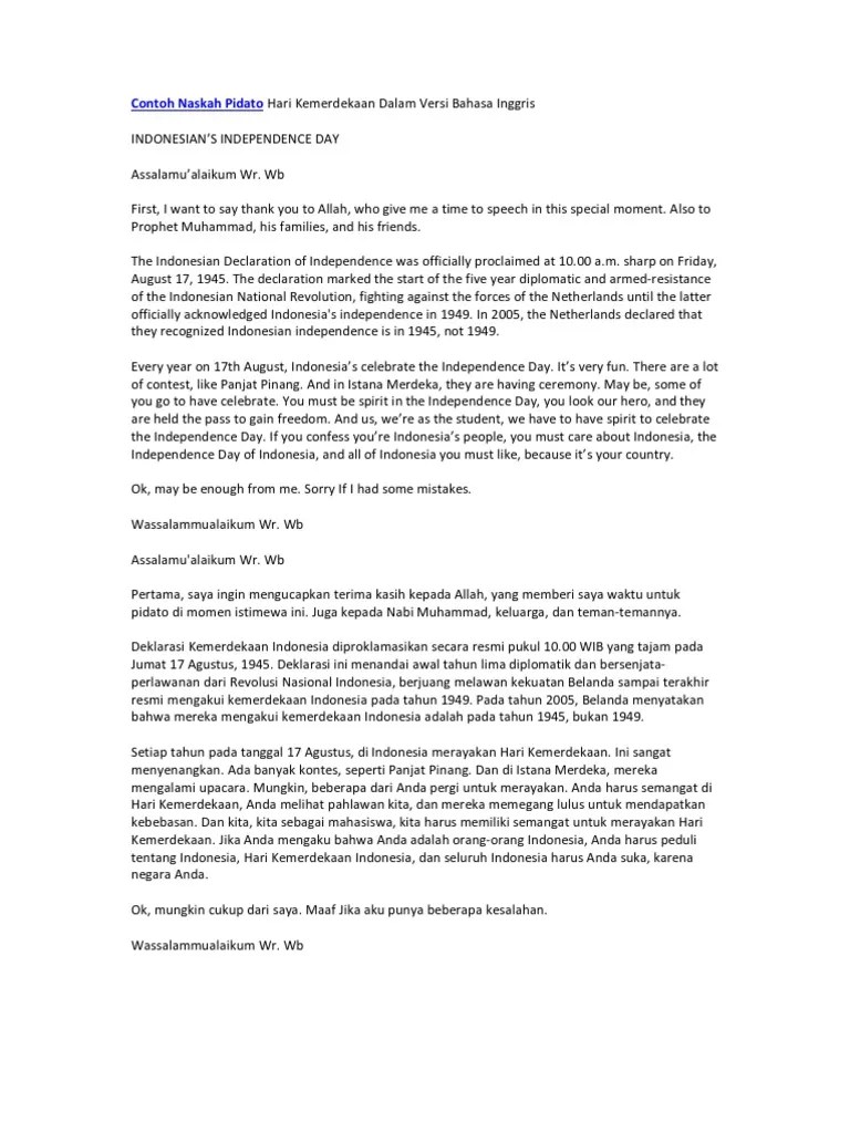 Teks Pidato Bahasa Inggris Kemerdekaan Indonesia