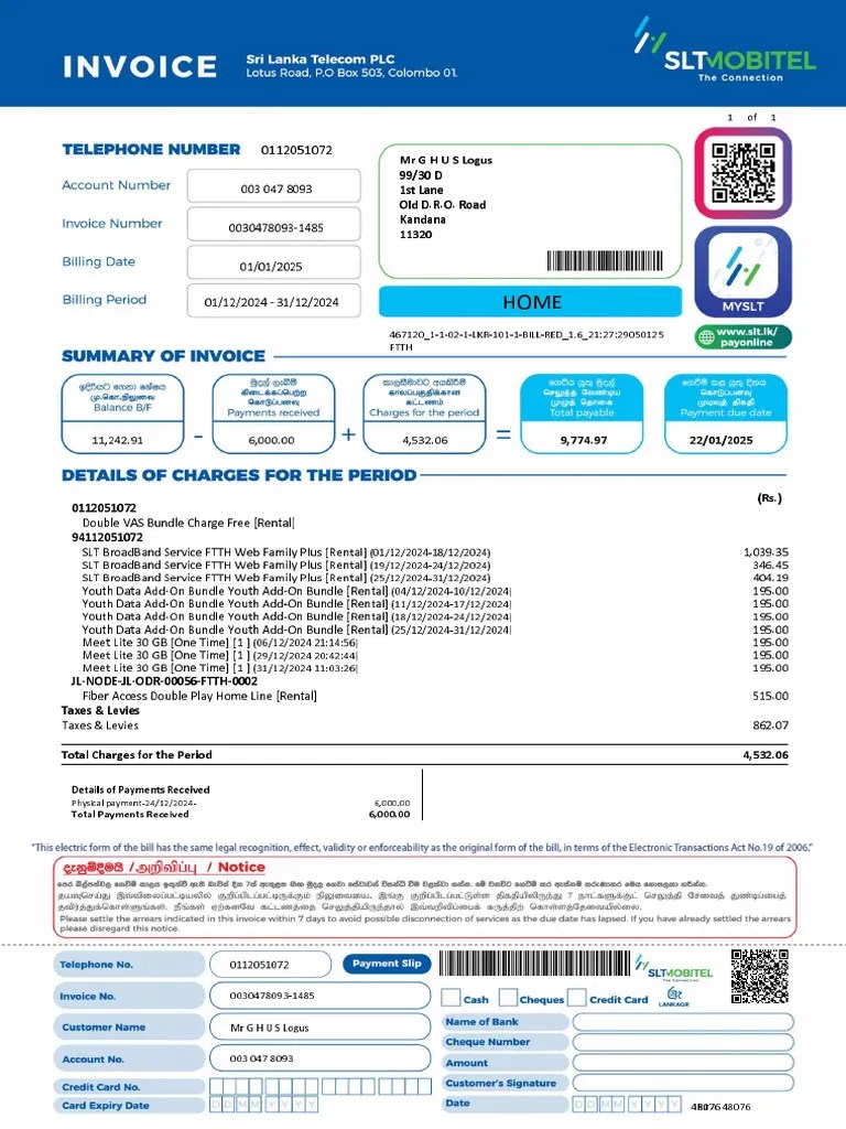 Slt Ebill 00304780931485image Pdf Fiber To The X Infrastructure