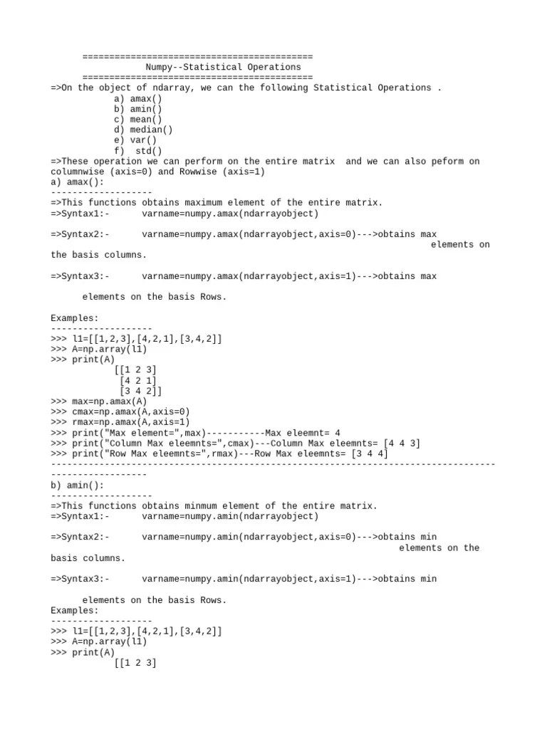 Numpy - Statistical Operations | PDF | Matrix (Mathematics) | Median