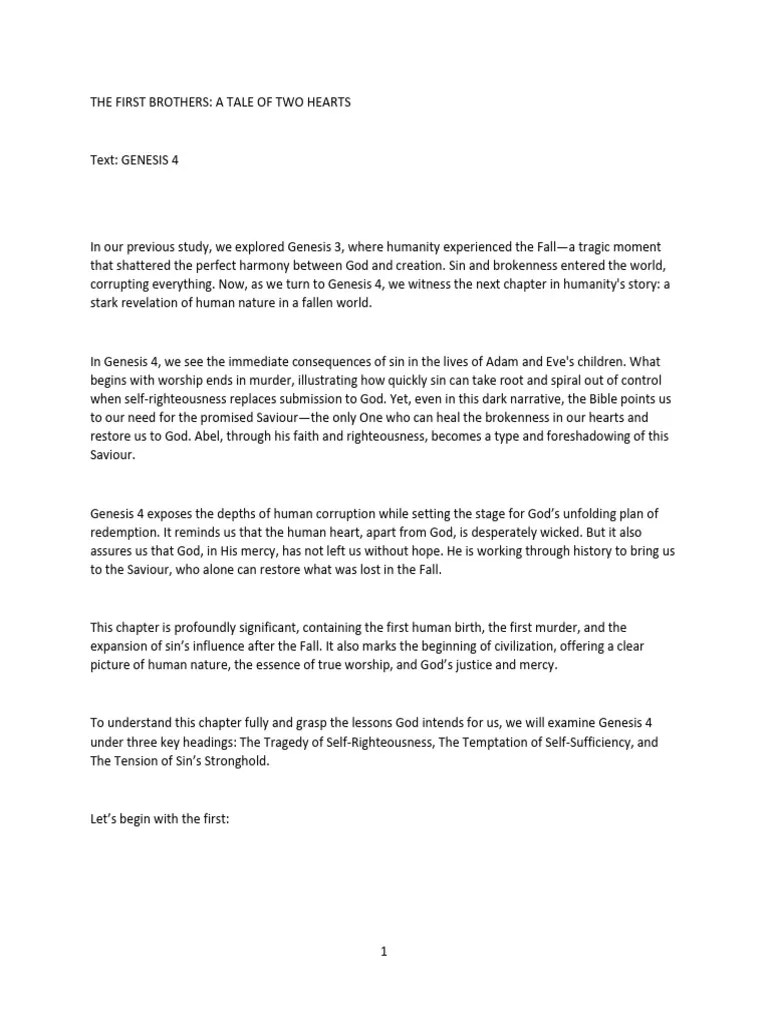 THE FIRST BROTHERS | PDF | Cain And Abel | Salvation