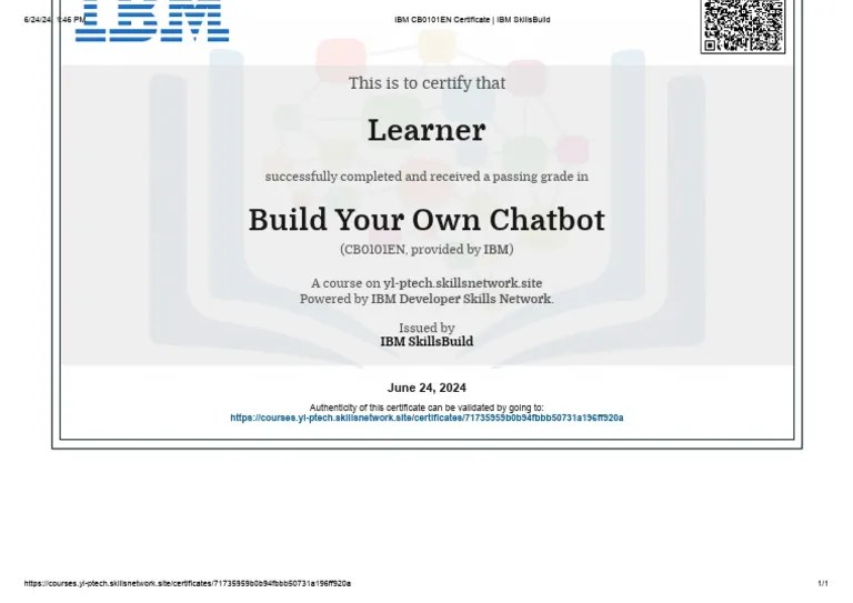 IBM CB0101EN Certificate - IBM SkillsBuild | PDF
