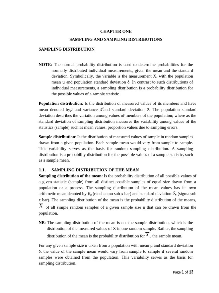 CH I - Sampling And Sampling Distributions | PDF | Standard Deviation | Mean
