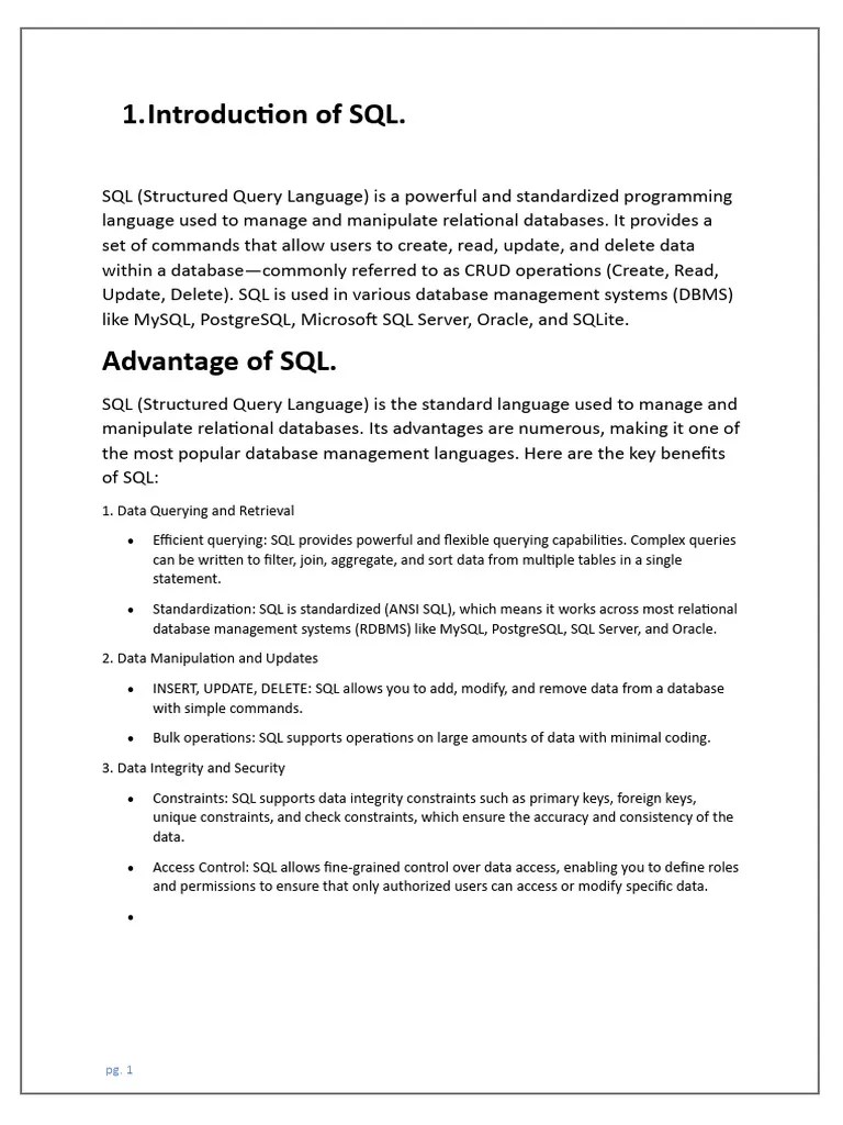Introduction Of SQL | PDF | Sql | Relational Database