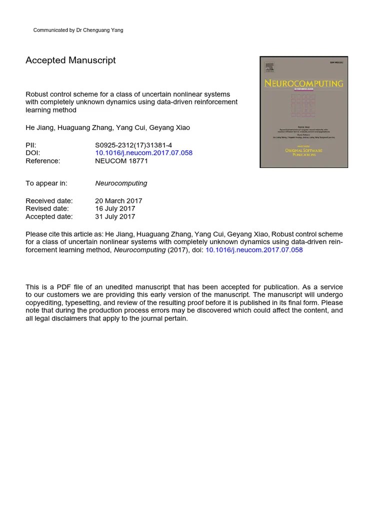 [15] Robust Control Scheme For A Class Of Uncertain Nonlinear Systems ...
