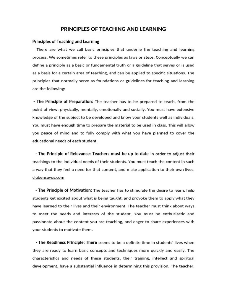 Teaching And Learning Principles Explained Pdf Teachers Learning