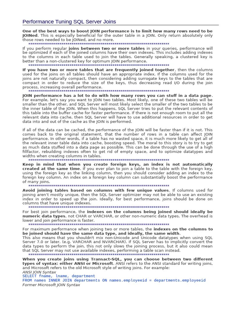 Performance Tuning SQL Server | PDF | Database Index | Microsoft Sql Server