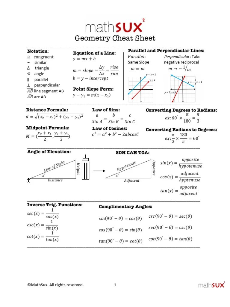 Geometry Cheat Sheet | PDF | Area | Triangle