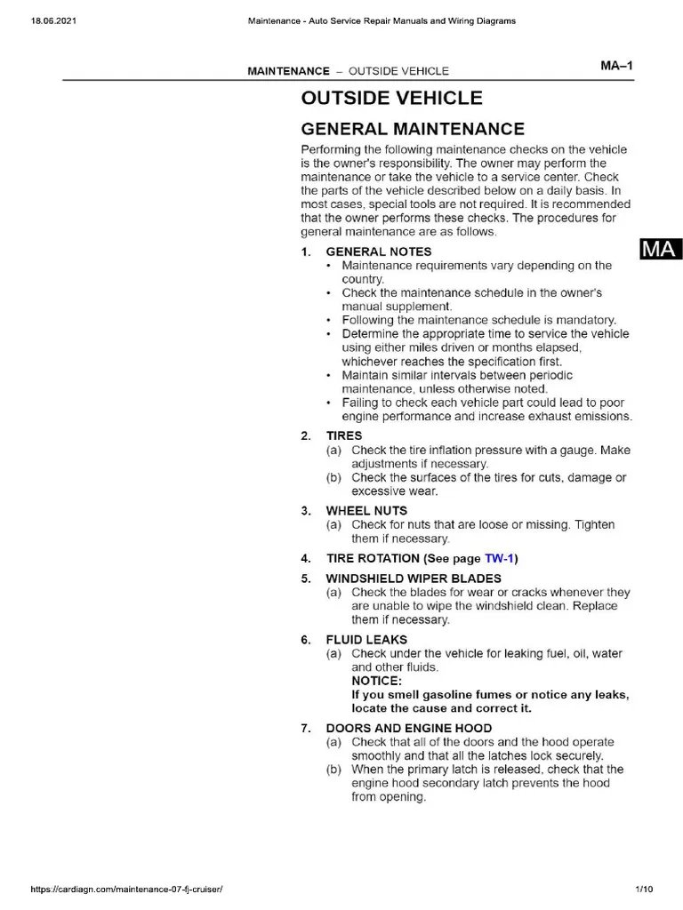 Toyota FJ Cruiser 2007-09 Maintenance  PDF.