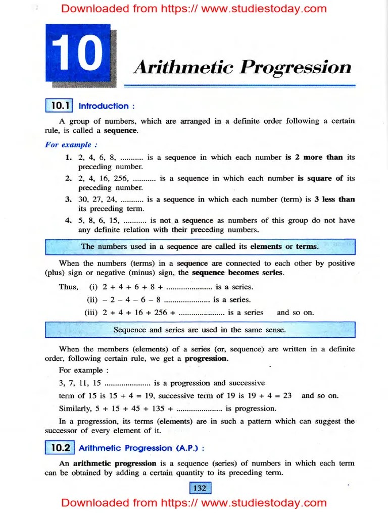 ICSE Class 10 Bansal Maths Chapter 10 Arithmetic Progression | PDF
